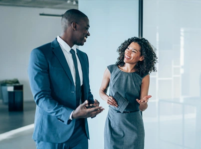 two business people walking