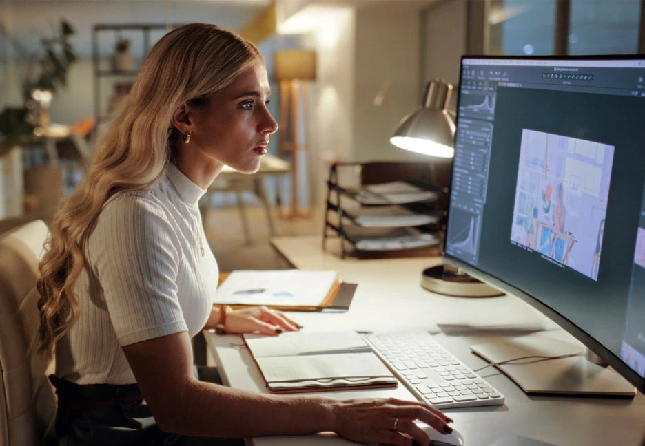 female graphic designer working on computer